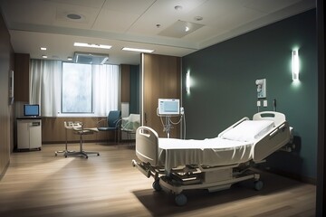 Clean Hospital Room Interior with Bed and Hospital Bed for Clinic or Hospital Use