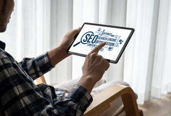 SEO search engine optimization for modish e-commerce and online retail business showing on computer...