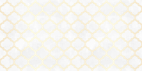 Fototapeta premium Moroccan Seamless Pattern. Arabic Mosaic Watercolor Ornament. Eid Mubarak Muslim Background. Ramadan Kareem Islamic Illustration. Turkish Mosque Window Shape.