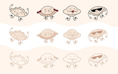 Set of dumplings. A set of dumplings characters for business cards, tags. For the design of a dumpling shop