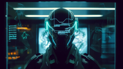 illustration robot pilot of the spaceship of the future