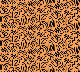 Seamless scribble pattern, striped modern pop art print.