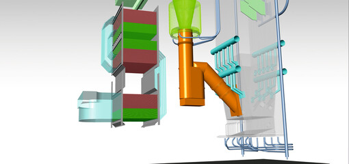 circulating fluidized bed boiler 3D illustration