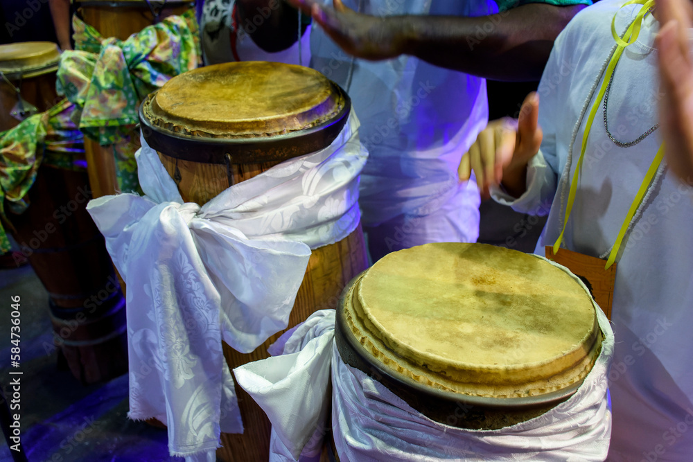 Wall mural Some drums called atabaque in Brazil used during a typical Umbanda ceremony, an Afro-Brazilian religion where they are the main instruments