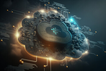 Cloud technology computing, big database concept background, data center concept, modern cloud technologies, data transfer, digital future, generated ai
