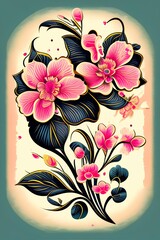 Retro earring blossom illustration poster - Vector - generative ai