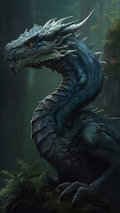 Illustration of ancient animal mystical dragon creature, generative ai.