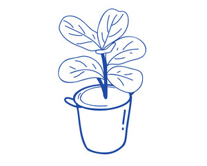  flower in a pot on a white background. Indoor plant. Doodle vector illustration