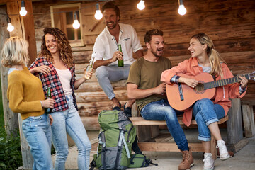 Group of happy friends spending time together