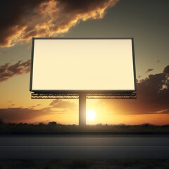 Marketing Billboard Blank Exterior Sign against a Sunset Sky Design Templat golden white giant poster notice board with cloudy business catch with iron brackets stick to it advertisement Generative AI