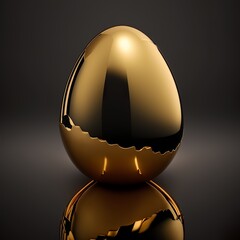 Perfect golden egg. Beautiful shiny golden egg on dark black background Easter eggs bright patterned sparkling lay decoration Generative AI 