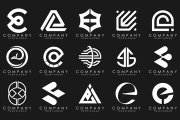 mega collection letters E logo design inspiration. Geometrical abstract logos