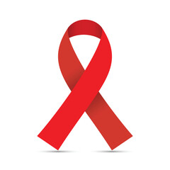 Red ribbon on white background, HIV awareness concept