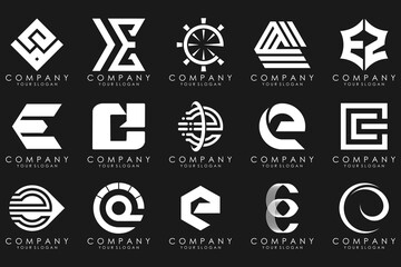 mega collection letters E logo design inspiration. Geometrical abstract logos
