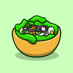 salad in bowl illustration concept in cartoon style