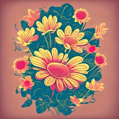 Retro fulya flower illustration print poster - Vector - generative ai