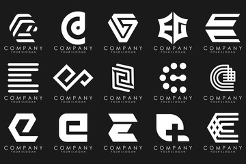 mega collection letters E logo design inspiration. Geometrical abstract logos