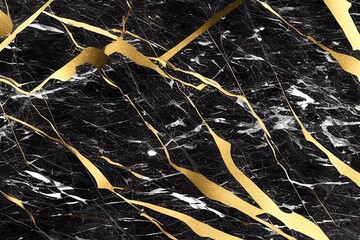 Marble white with black background, luxurious background with golden stains. AI generation
