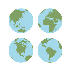 Globe world map. Planet earth flat vector illustration. Doodle map with continents and oceans.