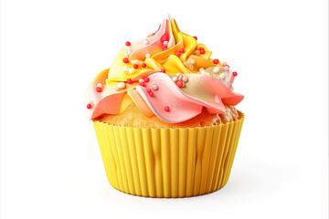 Birthday cupcake with butter cream icing isolated on white