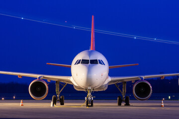 Nightshot of  parked aircraft 
