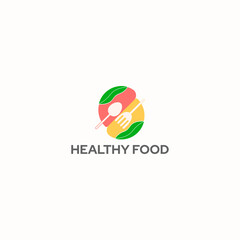 ILLUSTRATION HEALTHY FOOD WITH SPOON AND SPORK, RESTAURANT LOGO ICON SIMPLE DESIGN VECTOR FOR YOUR BUSINESS