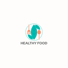 ILLUSTRATION HEALTHY FOOD WITH SPOON AND SPORK, RESTAURANT LOGO ICON SIMPLE DESIGN VECTOR FOR YOUR BUSINESS