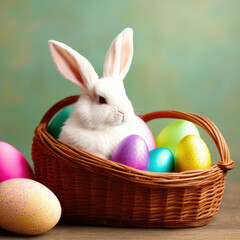 multicolored easter eggs. Easter Bunny