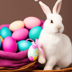 multicolored easter eggs. Easter Bunny