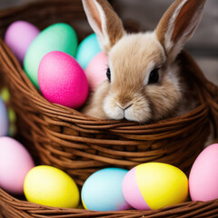 multicolored easter eggs. Easter Bunny