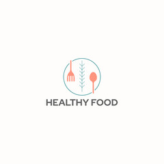 ILLUSTRATION HEALTHY FOOD WITH SPOON AND SPORK, RESTAURANT LOGO ICON SIMPLE DESIGN VECTOR FOR YOUR BUSINESS