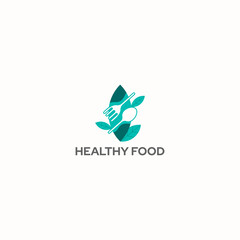ILLUSTRATION HEALTHY FOOD WITH SPOON AND SPORK, RESTAURANT LOGO ICON SIMPLE DESIGN VECTOR FOR YOUR BUSINESS