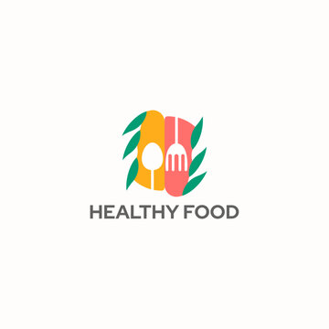 ILLUSTRATION HEALTHY FOOD WITH SPOON AND SPORK, RESTAURANT LOGO ICON SIMPLE DESIGN VECTOR FOR YOUR BUSINESS