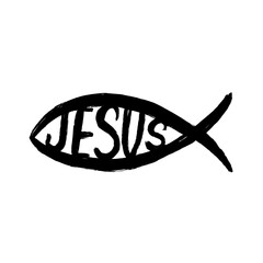 Fish and word Jesus in grunge style. A symbol of Christianity.