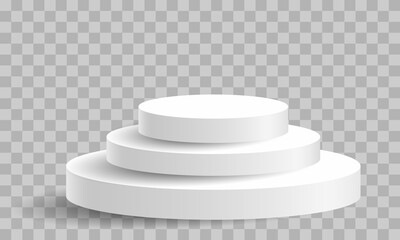 Realistic white circle podium steps on grey checkered