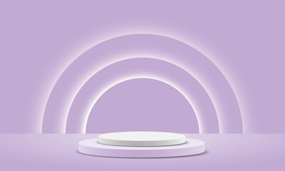 Realistic white purple pastel circle podium steps white soft light curves vector