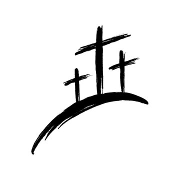 recommend clip art: Three crosses on a hill. Symbol of Christianity hand painted in grunge style.