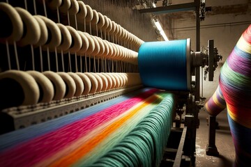 Production of clothing and fabrics from cotton coil with threads textile industry, created with generative ai