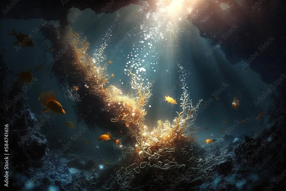 Poster scintillating sparkles lying beneath depths unknown generative ai