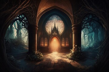 Sanctuary Secret – An Enigmatic Painting Defining the Unexplored Mysteries of a Fantasy Church Generative AI