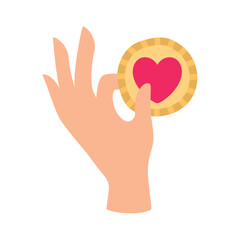 Obraz premium vector icon of a hand holding a valentine coin with white background 