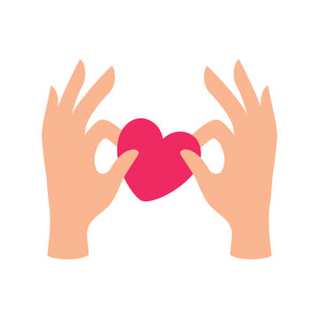 vector icon of red heart held by hands with white background