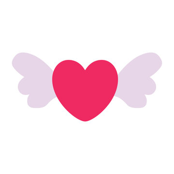 vector icon of red heart with wings with light background
