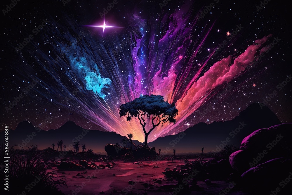 Aufkleber starlight in an extinct paradise - stylized gigantic flashes of color generative ai