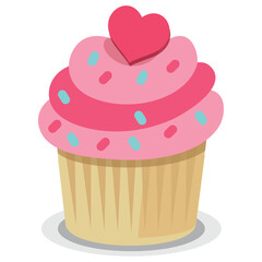 vector icon of cake with a valentine heart with white background 