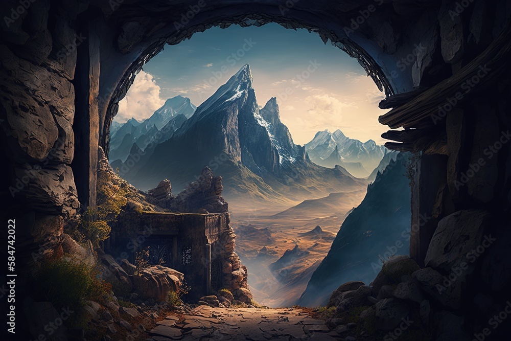 Poster the alluring passages beyond the mountain ranges generative ai