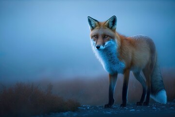 The Beautifully Brilliant Fox in a brilliant Blue Fog Generative AI