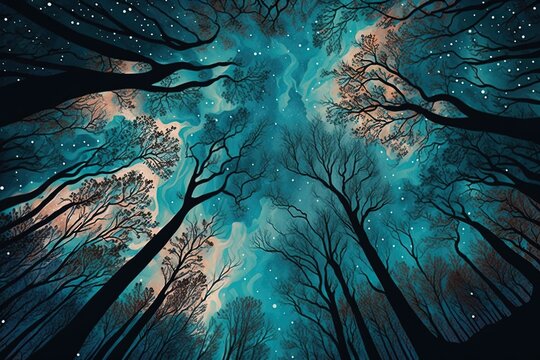 Tapestry of Tumbledown Trees under a Nebula Sky Generative AI