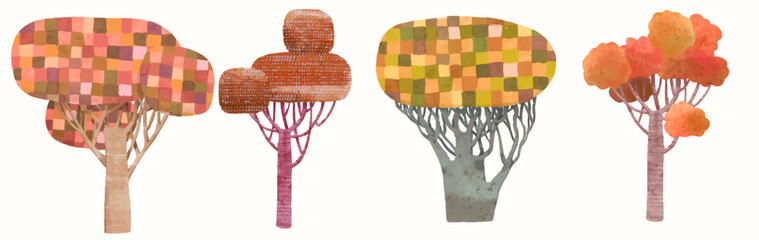 Trees, watercolor painting, vector illustration