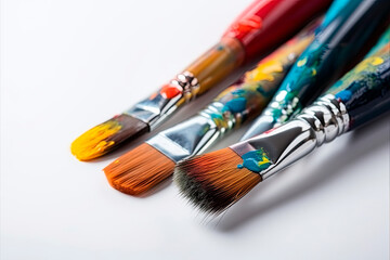 Fototapeta premium Composition of painting brushes on white background